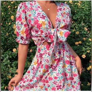 Floral V-Neck Tie-Front Dress